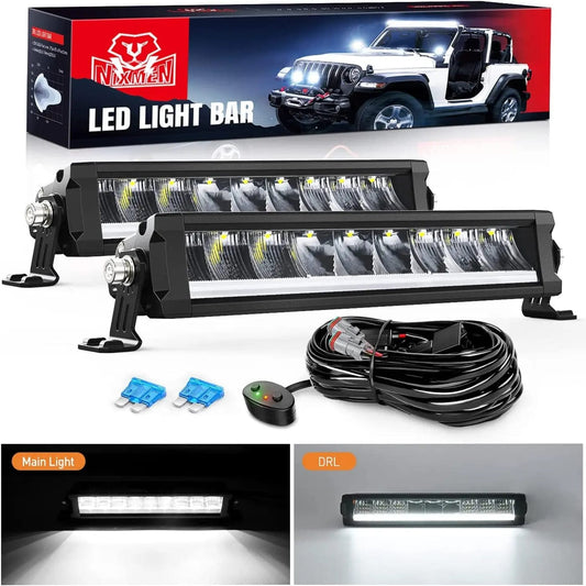 12.2 Inch 45W 4980LM Anti-Glare Slim Spot Flood LED Light Bar (Pair) | 16AWG DT Wire Nilight