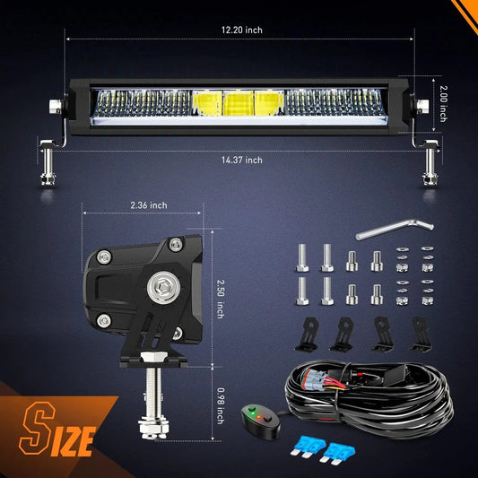 12.2 Inch 45W 4980LM Anti-Glare Slim Spot Flood LED Light Bar (Pair) | 16AWG DT Wire Nilight