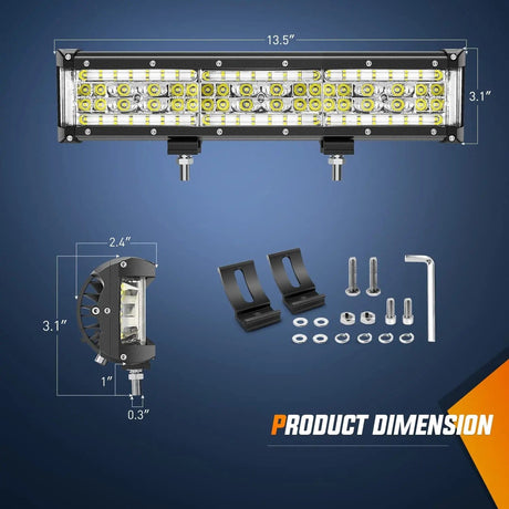 13.5 Inch 456W Side Shooter Quadruple Row Spot Flood LED Light Bar Kit | 16AWG Wire 3Pin Switch Nilight