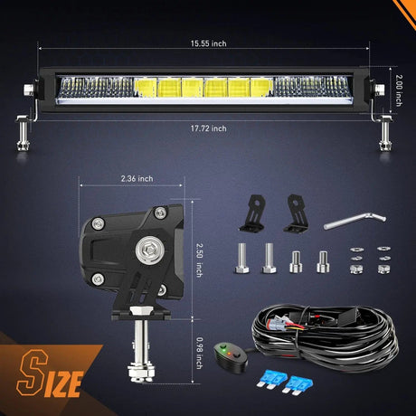 15.5 Inch 60W 6650LM Slim Spot Flood DRL LED Light Bar Kit | 16AWG Wire DT Switch Nilight