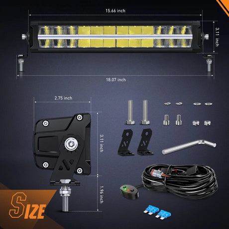 16 Inch 120W 12400LM Anti-Glare Spot Flood DRL LED Light Bar Kit | 16AWG Wire DT Switch Nilight