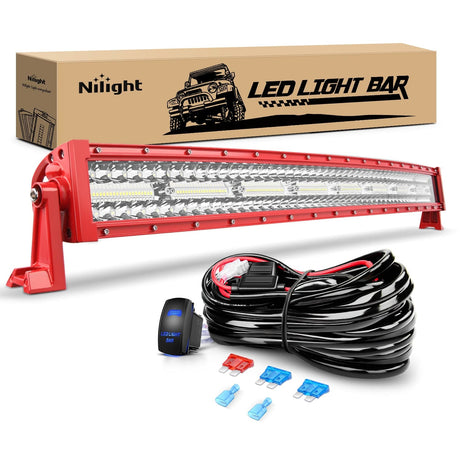 22 Inch 420W Triple Row Red Case Spot Flood LED Light Bar | 16AWG Wire 3Pin Switch Nilight