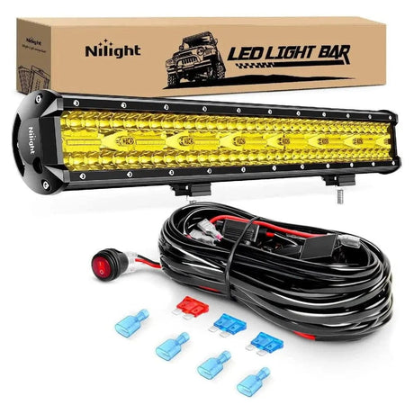 20 Inch 420W 42000LM Triple Row Spot Flood Amber LED Light Bar Kit | 16AWG Wire 3 pin Switch Nilight