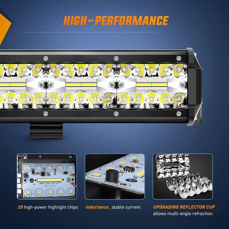 20 Inch 420W 42000LM Triple Row Spot Flood LED Light Bar | 16AWG Wire 5Pin Switch Nilight