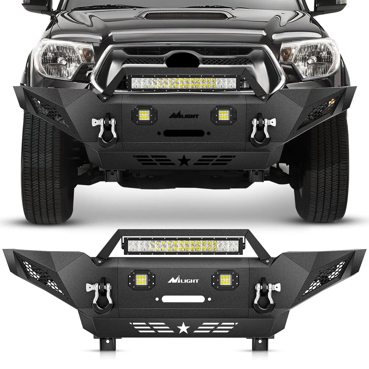 2005-2015-Toyota-Tacoma-Front-Bumper-Full-Width-Solid-Steel-Winch-Plate-Offroad-120W-Light-Bar-18w-Pods-Nilight-107902349