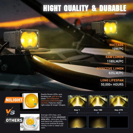 3 Inch 10W 2360LM Amber Spot Built-in EMC LED Work Lights (Pair) Nilight