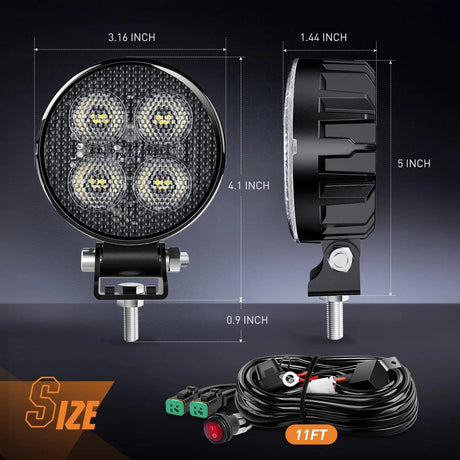 3 Inch 12W 1500LM Round Flood Built-in EMC LED Work Lights (Pair) | 16AWG DT Wire Nilight