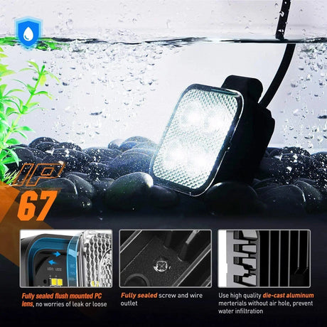 3 Inch 12W 1500LM Square Flood Built-in EMC LED Work Lights (Pair) | 16AWG DT Wire Nilight