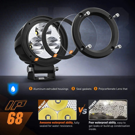 3 Inch 15W 1550LM Spot Round Built-in EMC LED Work Lights (Pair) | 16AWG DT Wire Nilight