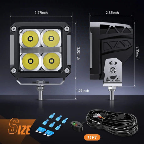 3.2 Inch 20W 2510LM Square Spot DRL Led Pods (Pair) | 16AWG DT Wire Nilight