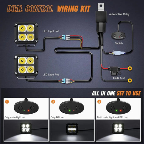 3.2 Inch 20W 2510LM Square Spot DRL Led Pods (Pair) | 16AWG DT Wire Nilight