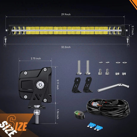 30 inch 240W 24800LM Anti-Glare Built-in EMC Spot Flood Led Light Bar | 14AWG DT Wire Nilight