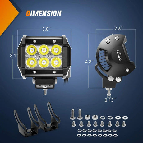 LED Light Bar 4" 18W Double Row Spot LED Pods (Pair) | 12FT Wire 3Pin Switch