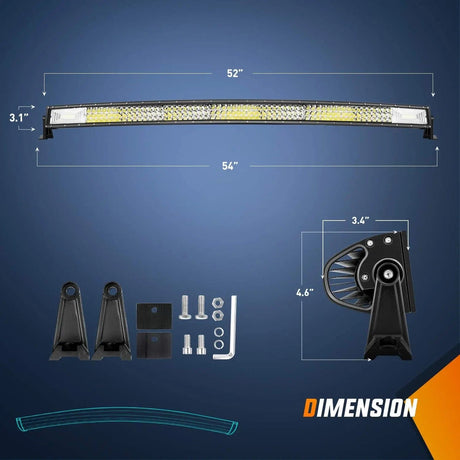 52 Inch 783W 78000LM Triple Row Curved Spot Flood LED Light Bar | 12AWG Wire 5Pin Switch Nilight