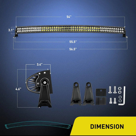 LED Light Bar 54 Inch 312W Double Row Curved Black Spot Flood Led Light Bar