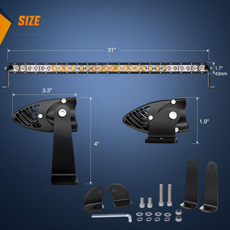 31 Inch 150W 9300LM Amber Slim Spot Flood Led Light Bar | 2 Style Mounts Nilight