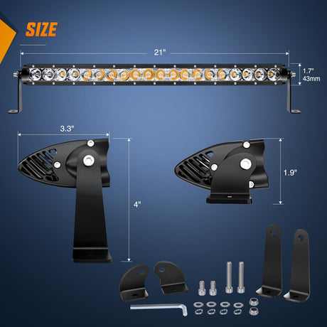 21 Inch 100W 6200LM Amber Slim Spot Flood Led Light Bar | 2 Style Mounts Nilight