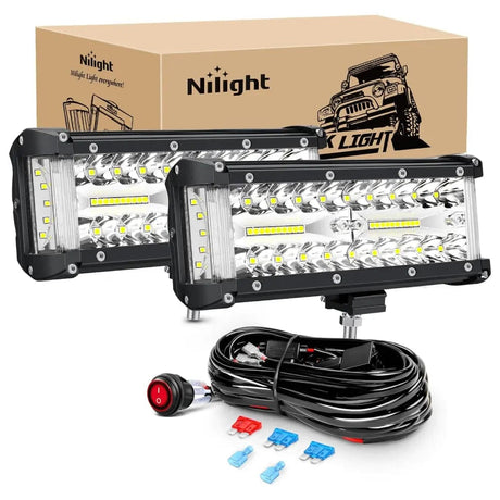 7 Inch 132W Side Shooter Triple Row Spot Flood LED Light Bars (Pair) Nilight