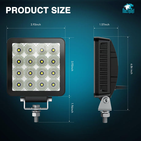 4 Inch 16LED Square Flood Built-in EMC LED Pod Lights (Pair) Nilight