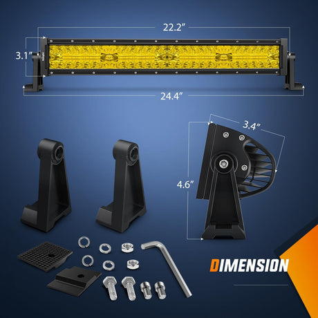 22 Inch 480W Triple Row Amber Spot Flood LED Light Bar With 16AWG Wiring Harness 3Pin Switch Nilight