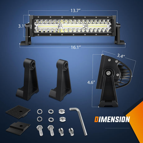 13.5 Inch 288W Triple Row 96LEDs Spot Flood LED Light Bar Nilight