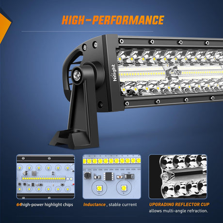 9.5 Inch 192W Triple Row 64LEDs Spot Flood LED Light Bar Nilight