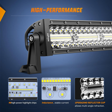 13.5 Inch 288W Triple Row 96LEDs Spot Flood LED Light Bar Nilight