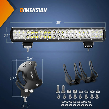 20" 126W Double Row Spot/Flood Led Light Bar Nilight