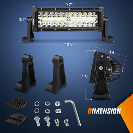 9.5 Inch 192W Triple Row 64LEDs Spot Flood LED Light Bar Nilight