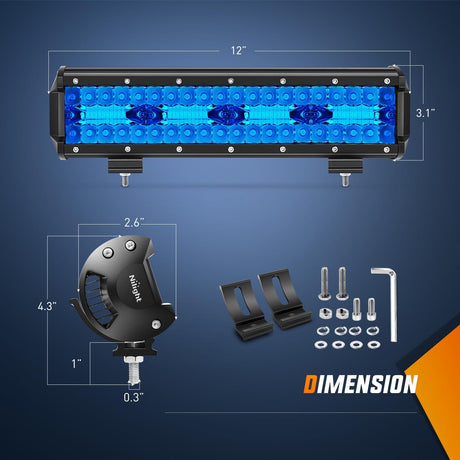 12 Inch 240W 30000LM Blue Triple Row Spot/Flood Led Light Bar Nilight