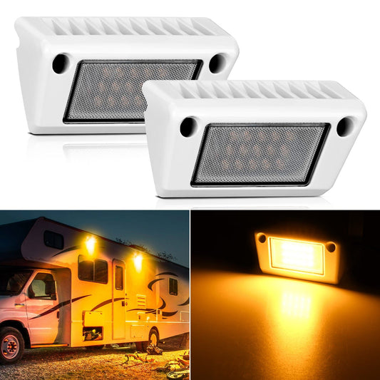 RV Exterior Light 2PCS 5 Inch Amber Beam Porch Lights White Aluminum Nilight