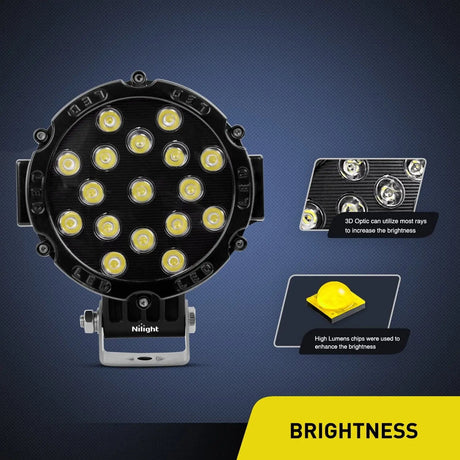 LED Work Light 7" 51W Round Black Case Spot LED Work Light (Pair)