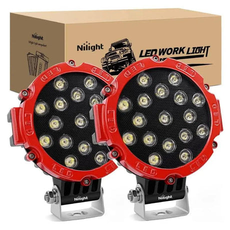 LED Work Light 7" 51W Round Red Case Spot LED Work Light (Pair)