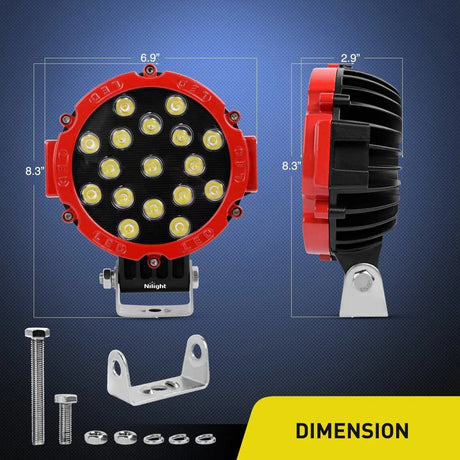 LED Work Light 7" 51W Round Red Case Spot LED Work Light (Pair)