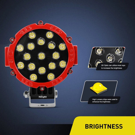 LED Work Light 7" 51W Round Red Case Spot LED Work Light (Pair)