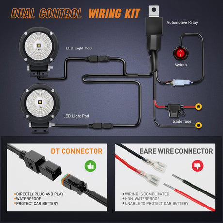 3 Inch 10W 1080LM Flood Round Built-in EMC LED Work Lights (Pair) | 18AWG DT Wire Nilight