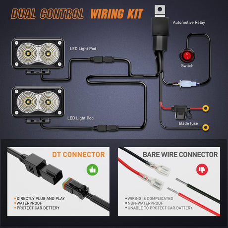 3 Inch 10W 1160LM Flood Built-in EMC LED Work Lights (Pair) | 18AWG DT Wire Nilight