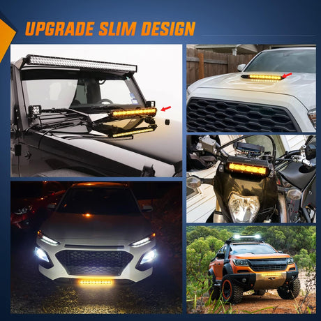 11 Inch 50W Amber Slim Flood Led Light Bar | 2 Style Mounts (Pair) Nilight