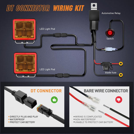 3 Inch 20W 1240LM Amber DRL Spot Cube LED Pods (Pair) | 16AWG DT Wire Nilight