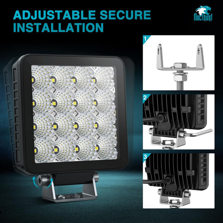 4 Inch 16LED Square Flood Built-in EMC LED Pod Lights (Pair) Nilight