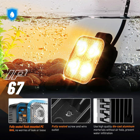 3 Inch 15W 2100LM Square Amber Flood Built-in EMC Led Work Lights (Pair) Nilight