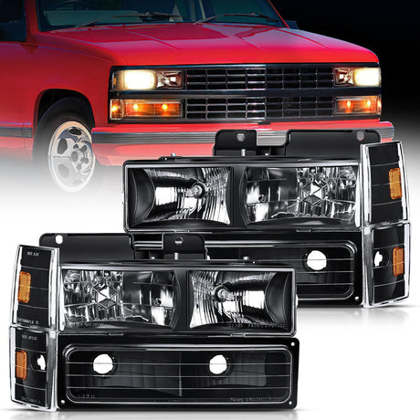 1988-1993 Chevrolet GMC C/K 1988-1993 Silverado Suburban Sierra Blazer Tahoe Yukon Headlight Assembly Black Case Amber Reflector Nilight