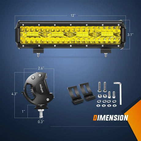 12 Inch 240W Triple Row Spot/Flood Amber LED Light Bar Kit | 16AWG Wire 3Pin Switch Nilight