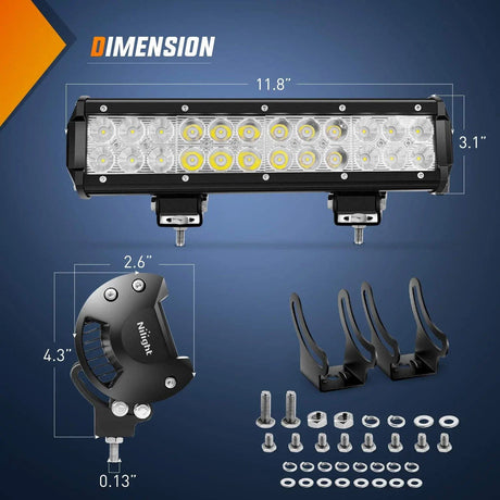 Light Bar Wiring Kit 12" 72W Double Row Spot/Flood Led Light Bar | 16AWG Wire 5Pin Switch