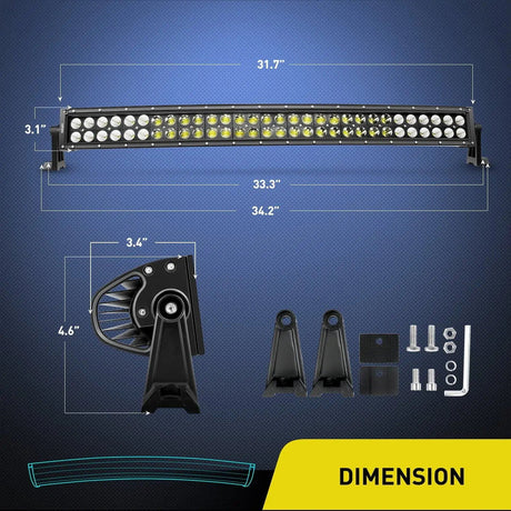 LED Light Bar 32" 180W 11675LM Double Row Black Curved Spot/Flood LED Light Bar | 16AWG Wire 5Pin Switch