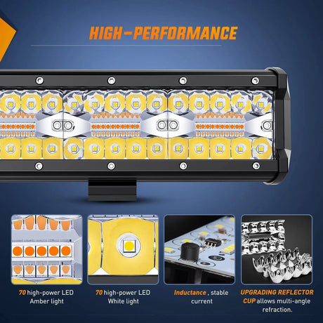 Light Bar Wiring Kit 20" 420W Triple Row Amber White Strobe Spot/Flood LED Light Bar | 16AWG Wire