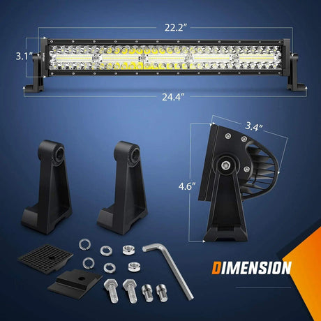 Light Bundle 22" 480W Triple Row Spot/Flood LED Light Bar | 2Pcs 4" 60W LED Pods | 12FT Wire 3Pin Switch 3 Leads