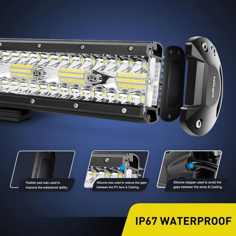 Light Bundle 20" 420W Triple Row Spot/Flood Led Light Bar | 2Pcs 4" 60W Triple Row Combo Light Pods | 16AWG Wire 3Pin Switch 3 Leads