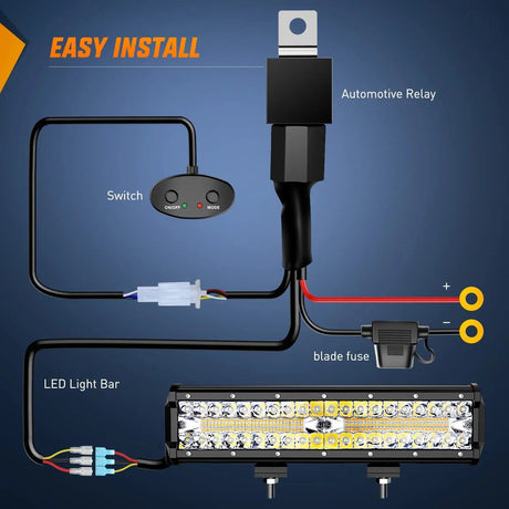 LED Light Bar 12" 300W Amber White Triple Row Spot/Flood Led Light Bar Kit | 16AWG Wire