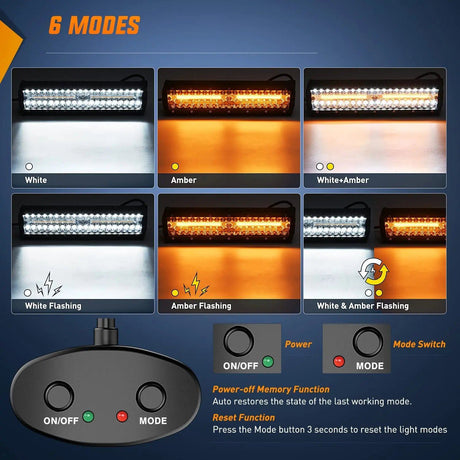 LED Light Bar 12" 300W Amber White Triple Row Spot/Flood Led Light Bar Kit | 16AWG Wire